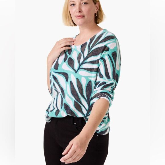 NWT NIC+ZOE FLORA GRID SUPERSOFT SWEATER - Picture 2 of 11